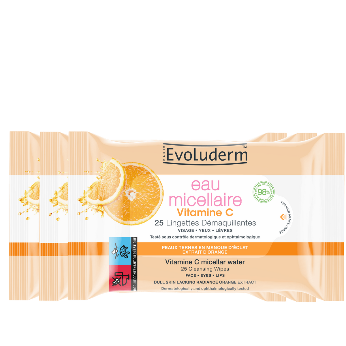 3er-Pack Mizellenwasser-Reinigungstücher Vitamin C
