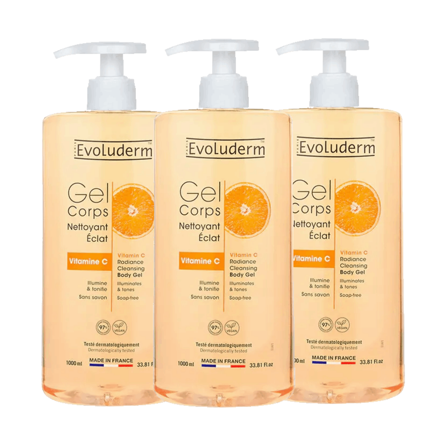Lot de 3 Gels Corps Nettoyant Eclat Vitamine C 1000ml