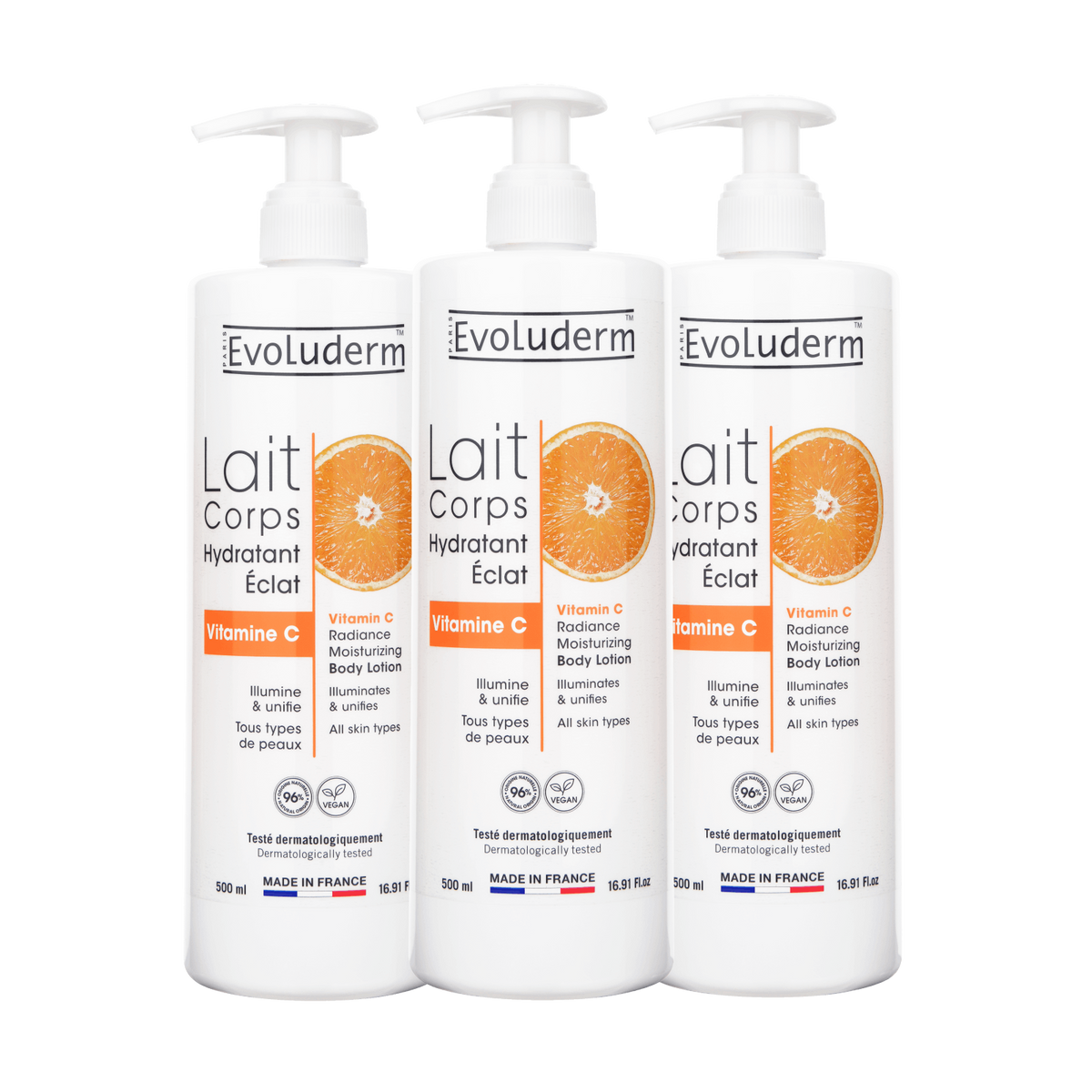 Lot de 3 Lait Corps Hydratant Eclat Vitamine C 500ml