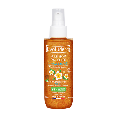 Huile Sèche Pailletée Monoï à la Folie de la marque Evoluderm
