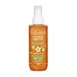 Huile Sèche Pailletée Monoï à la Folie de la marque Evoluderm