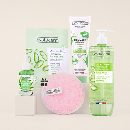 Routine Visage Aloe Vera contenant 4 produits de la marque Evoluderm